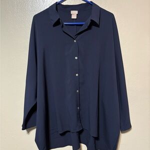Chico's Dark Navy Button-Down Relaxed Blouse Chico’s Size 3 US Size 16/18